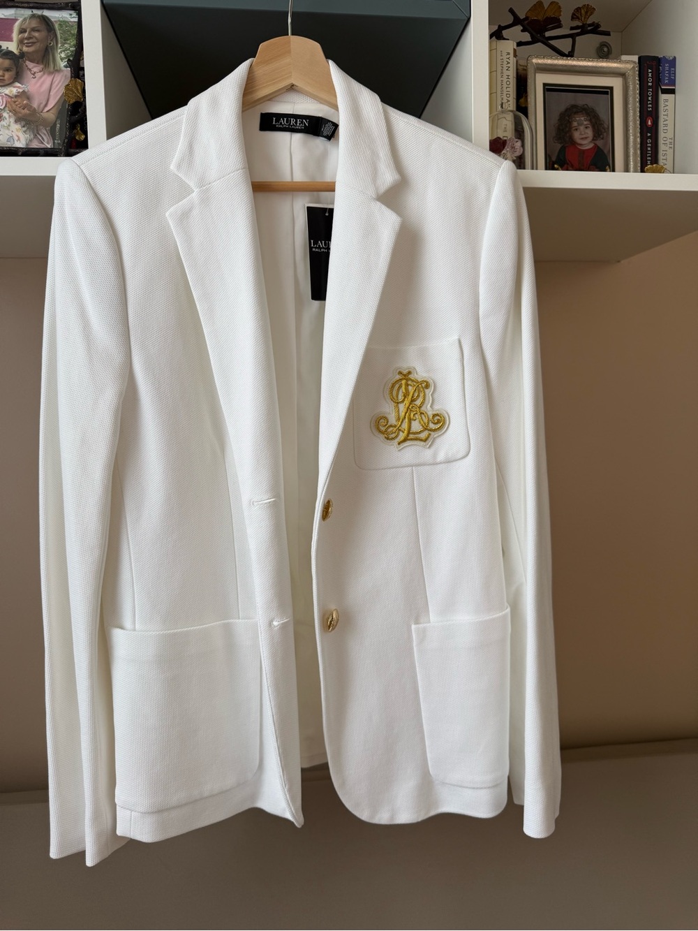 Ralph Lauren White Women’s Blazer with Gold Embroidered Crest